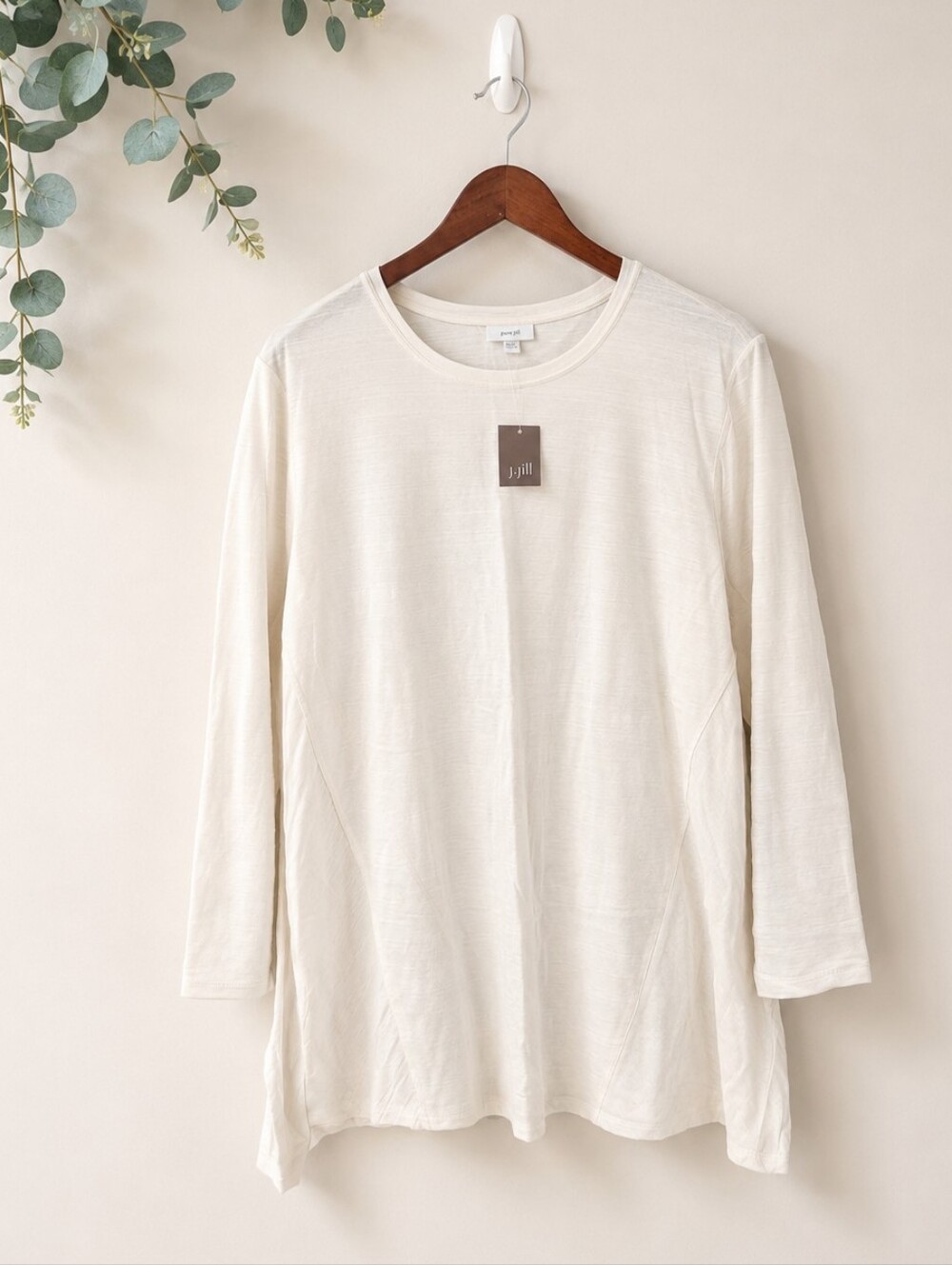 NEW J.Jill Purejill Long Sleeve Forward Seam Tunic Top Cream Ivory 2X NWT